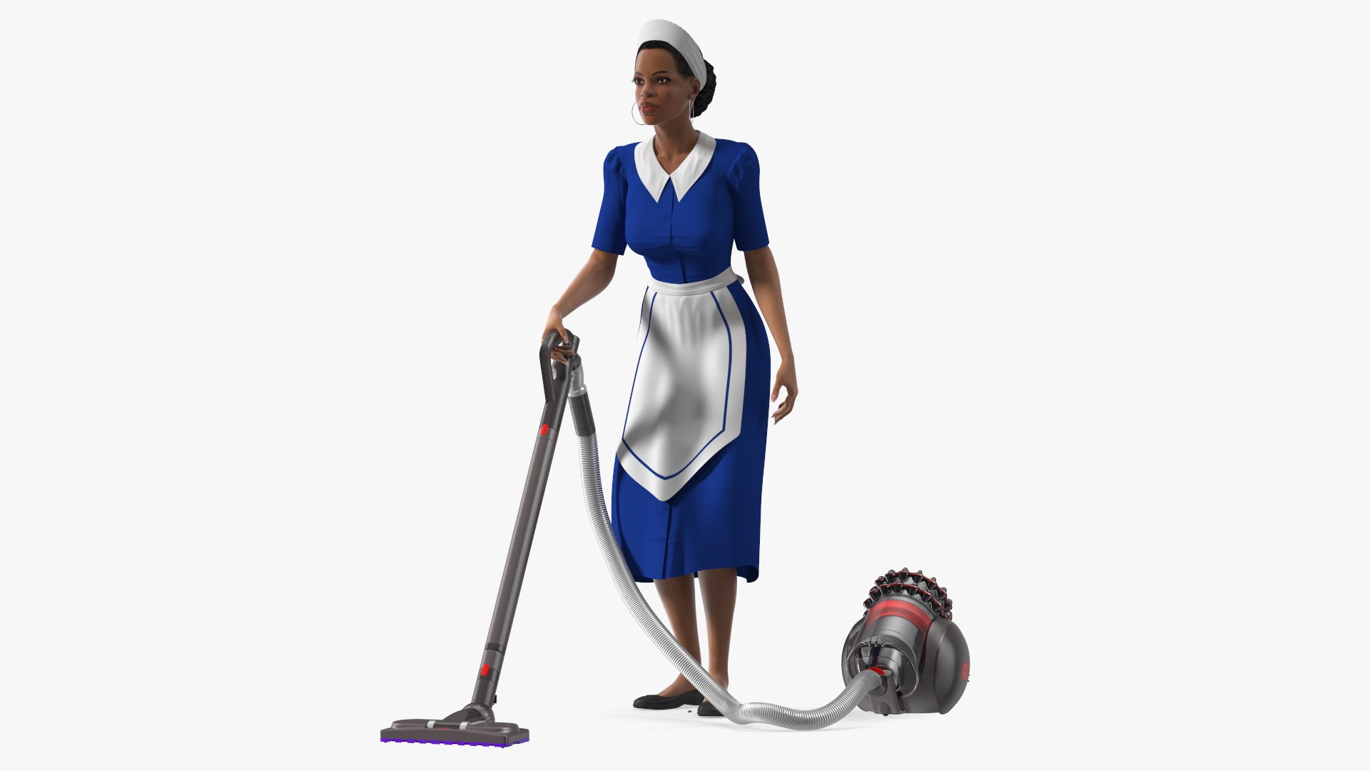 Light Skin Black Maid with Dyson Big Ball Vacuum Cleaner Rigged for Maya 3D model preview
