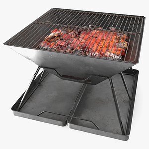 Used Camping Metal Grill with Grate Dirty and Coals