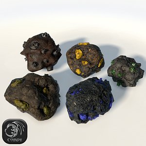 5 pieces of ore low poly