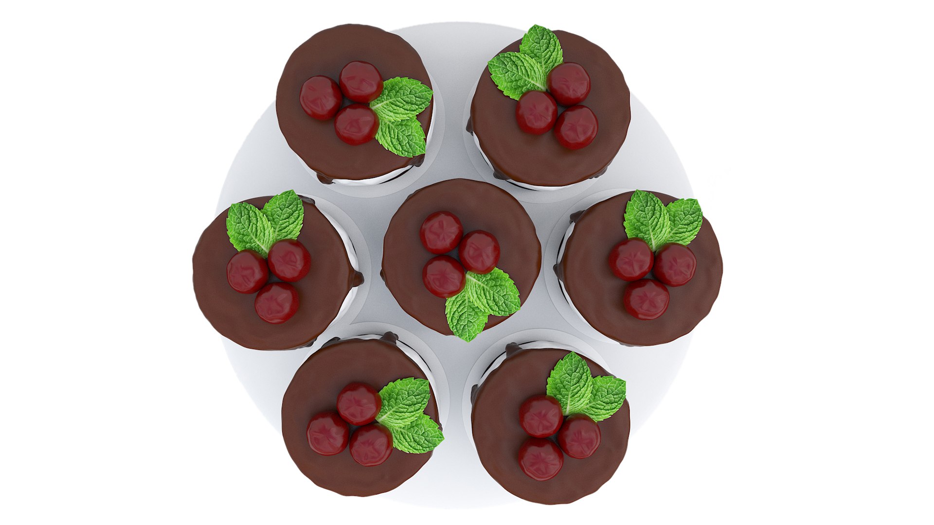 3D Model Cherry Chocolate Mini Cakes 2 - TurboSquid 1945152