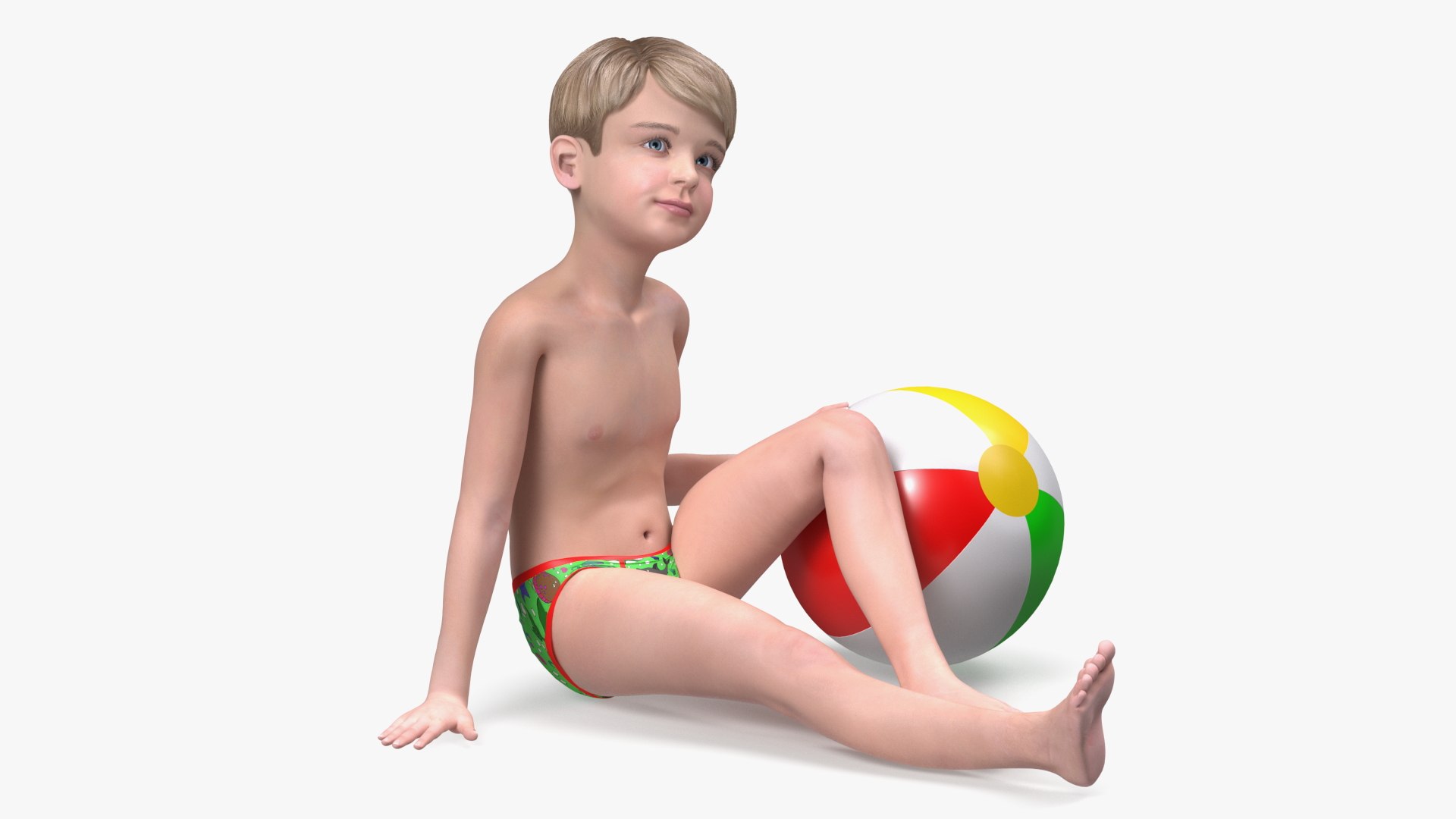Sitting Child Boy Beach Style 3D model preview