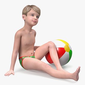 Sitting Child Boy Beach Style 3D
