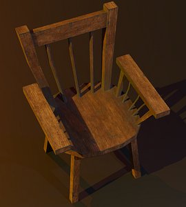 A wooden chair with scuffs and abrasions