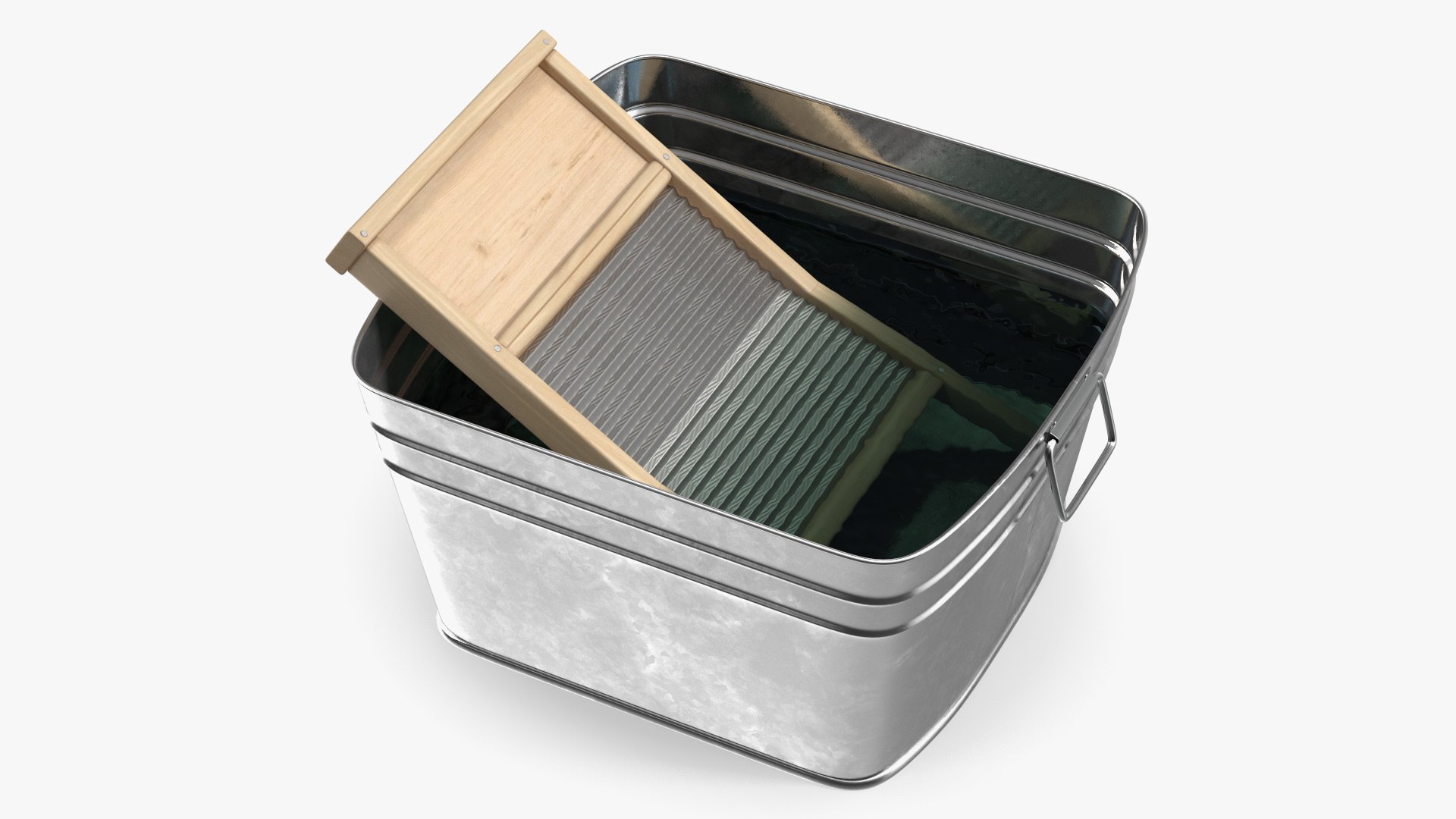 Vintage Washboard with Galvanized Tub 3D model preview