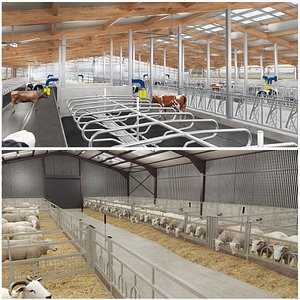 Cow and Sheep Farm Barn 3D model