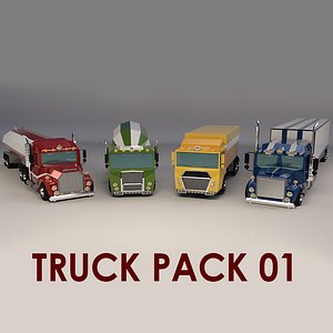 Low Poly Cartoon Truck Pack 01