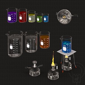 beakers tripod portable burner 3D model