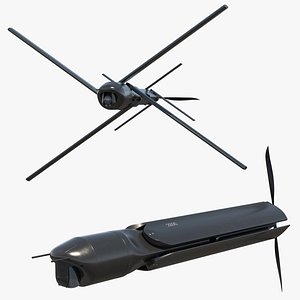 Military Loitering UAV System Black Rigged for Cinema 4D model