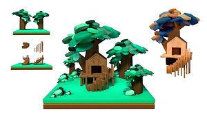 customizable house tree set 3D model