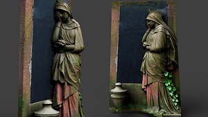 3D old graveyard tombstone wall front monument PBR scan