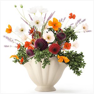 Bouquet wildflowers Chrysanthemum Lavender Poppy vase model