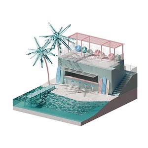 Isometric View Summer Beach 3D Render Illustration