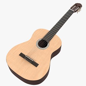 3D wooden classical guitar model