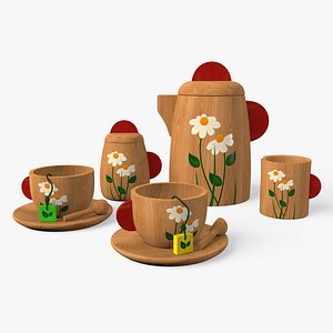 wooden tea set 3D
