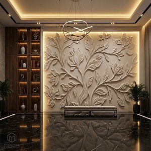 3D Modern Floral Relief Panel Wall Decor Set STL Mural CNC 317