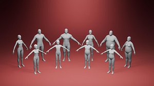 Realistic Human Body Base Mesh Pack 10 Rigged 3D Models 3D model