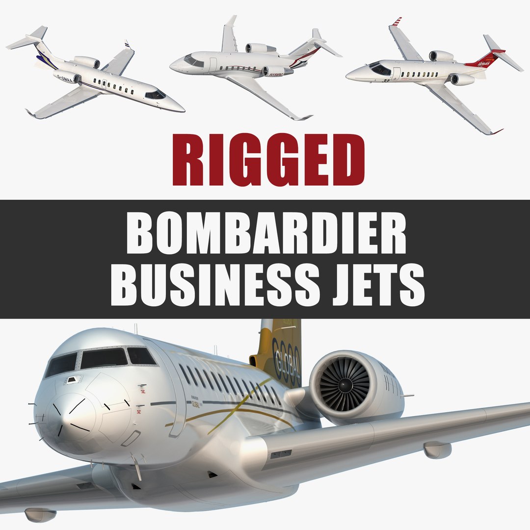 Bombardier Business Jets Rigged Collection 3D model preview