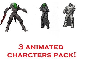 animations 3 pack characters rigged 3d model