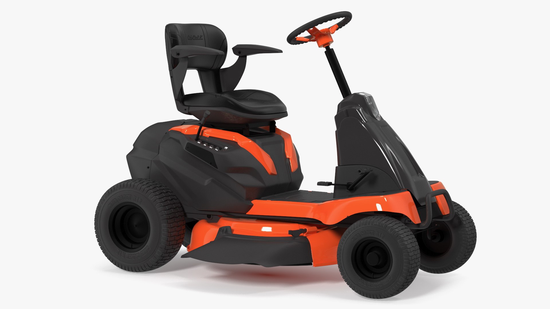 Electric Mobility Lawn-Mower Orange Rigged for Maya 3D model for industrial visualization, technical presentation, simulation, product rendering, and animation