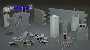 Concrete Block Wall Pack | Modular | Game Ready