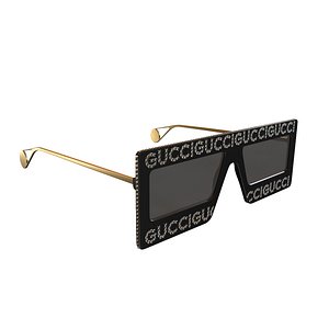 Gucci Women Black Crystal Logo Shield Sunglasses