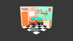 3D isometric room interior Low-poly 3D model