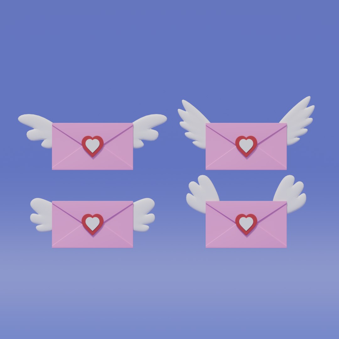 3D Model Cartoon Flying Envelope With Wings Collection - TurboSquid 1853478