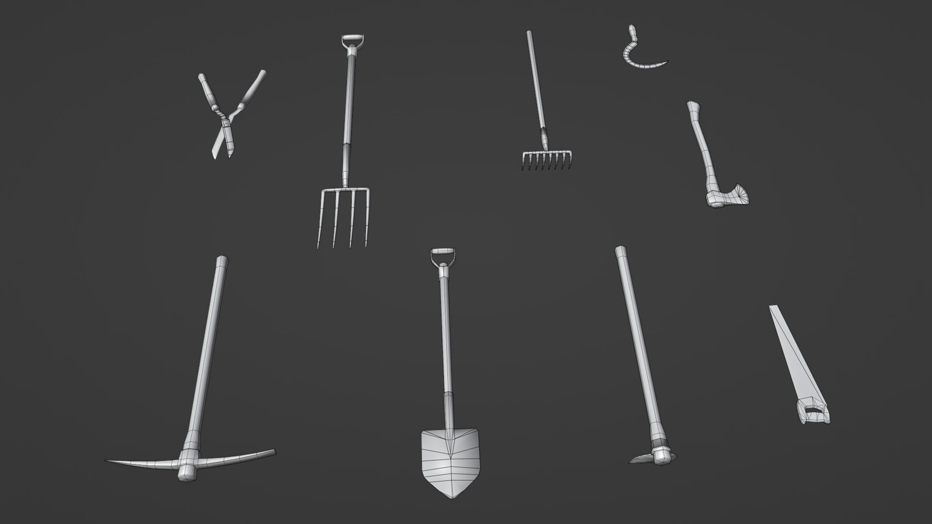Old Farm Garden Tools Collection 3D model https://p.turbosquid.com/ts-thumb/z1/EoT9Uh/QS/wireframe2/png/1724781761/1920x1080/fit_q87/b5fa370bbc8c9e0f405bcc73423cb6053ca112a7/wireframe2.jpg