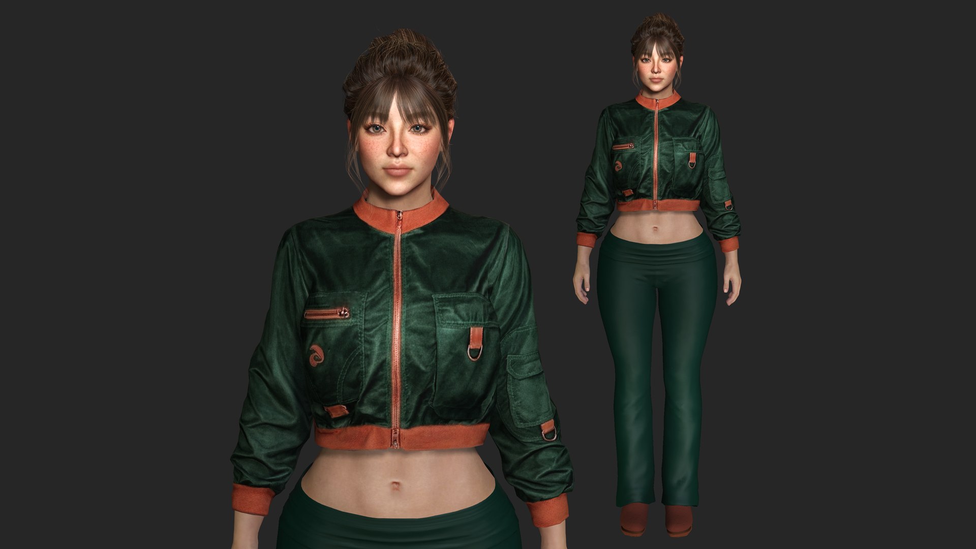 Realistic Game Character - Korean Girl Green Bomber Jacket 3D model https://p.turbosquid.com/ts-thumb/z1/FW47YB/0A/poster/png/1792749890/1920x1080/fit_q87/94a82aae97bb8ec57cf90a7c9a746fb23d36566d/poster.jpg