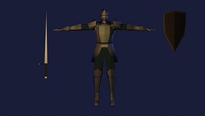 3D Lowpoly Knight model 01 with sword and shield model