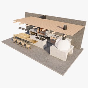 3D Modern Outdoor Kitchen and Bar with Pergola model