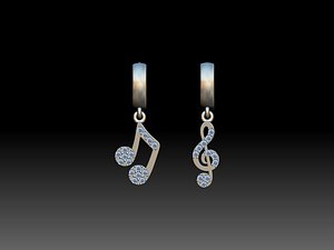 Minimalist Music Note Treble Clef Earrings - High Precision 3D Model for Jewelry Casting
