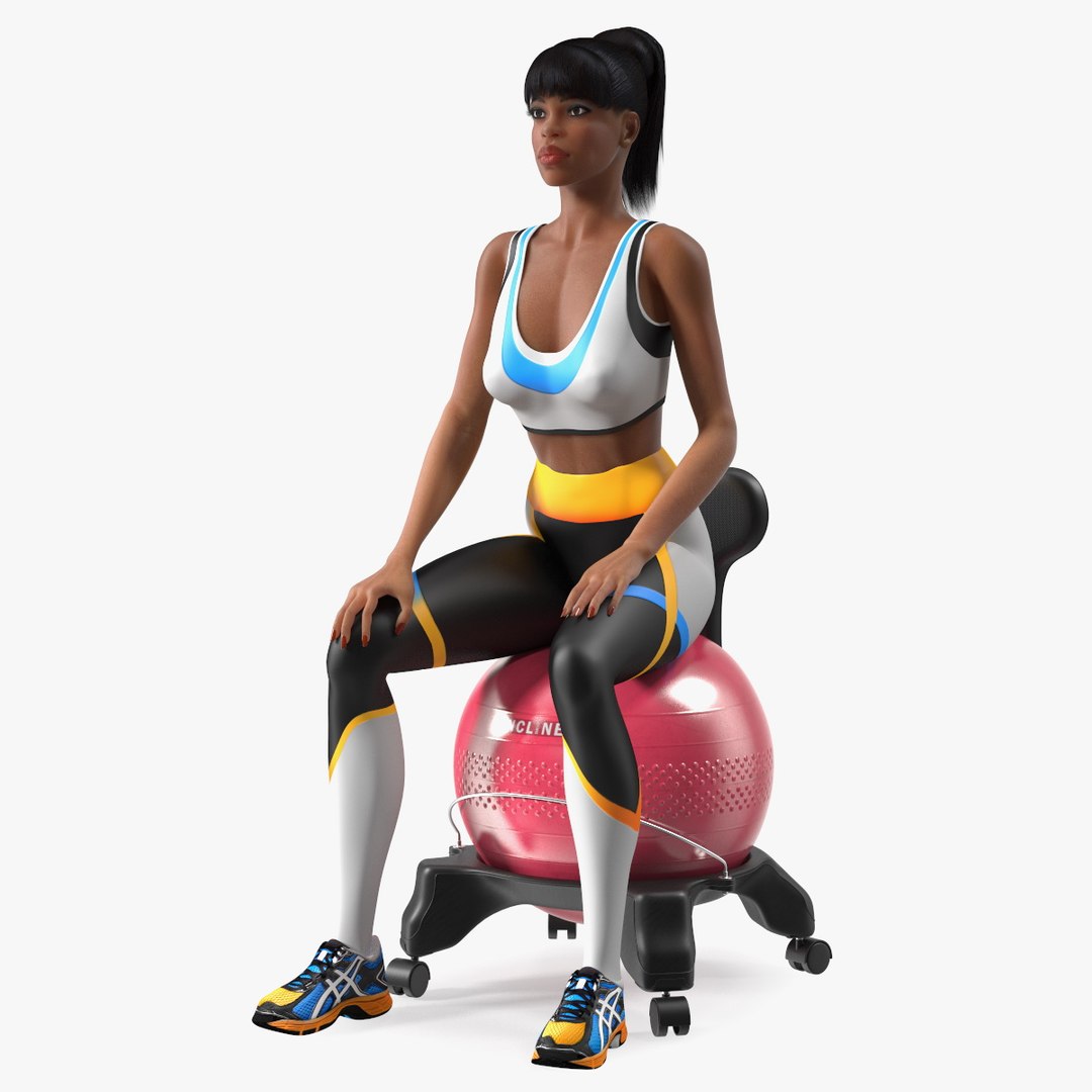 Girl Sitting on Balancing Chair Black 3D model preview