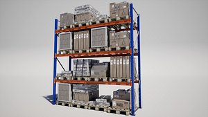 3D Industrial Warehouse Cardboard Box Pallet Shelf