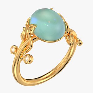 Jewelry Flower Women Ring Oval Cabochon Gemstone 3D CAD Design-JFW07 3D model