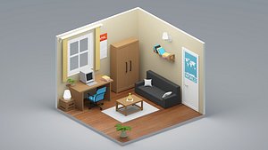 3D Stylized Isometric Student Office Room model