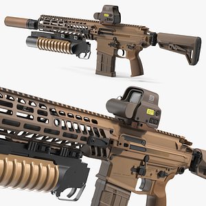 M4 Rifle with Grenade Launcher M203 Tan 3D model