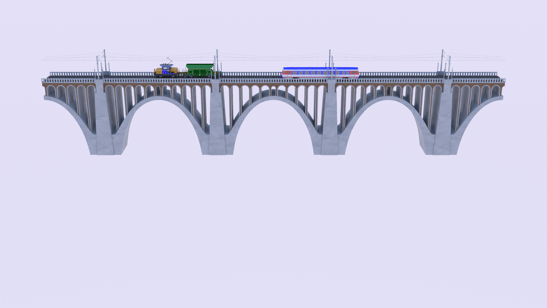 Viaduct With Passenger And Cargo Train III 3D Model - TurboSquid 2379184