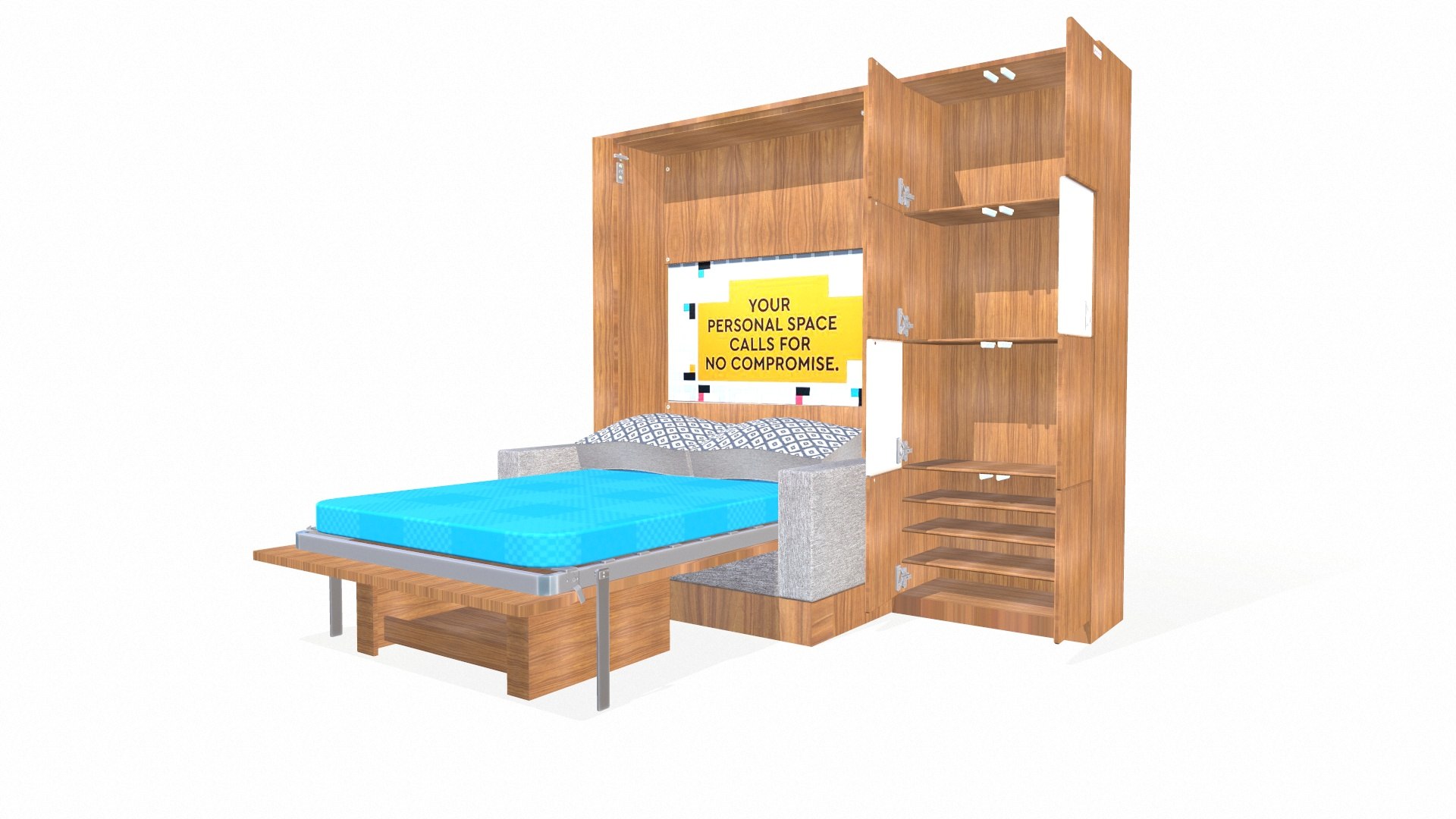 Godrej Queen Wall Bed And 1 Storage Unit With Drawers 3D Model ...