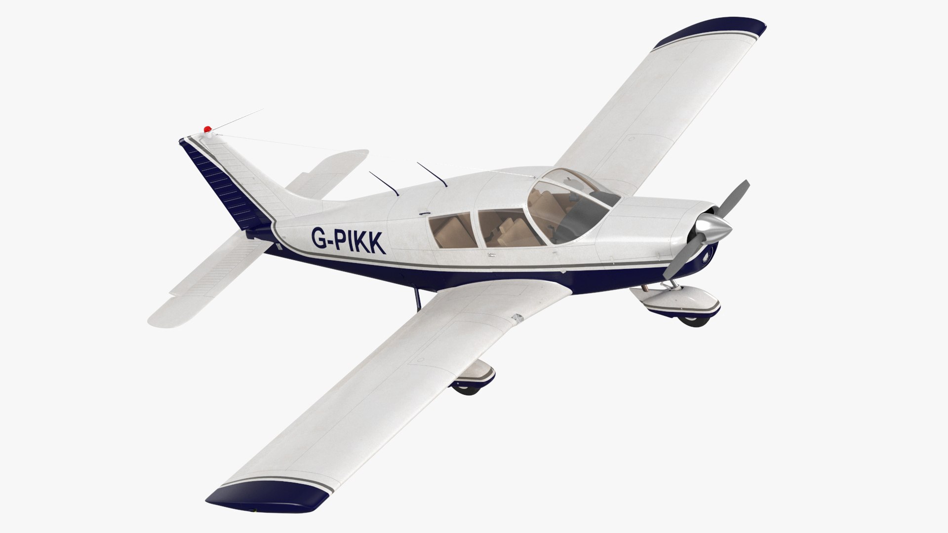 Four Seat Light Aircraft Piper PA-28 Rigged 3D model preview