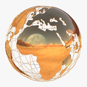 World globe gold with wireframe
