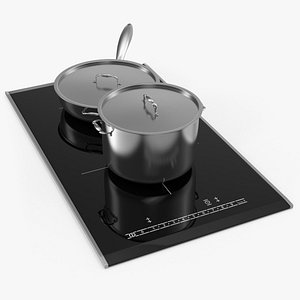 induction hob stainless tableware 3D model