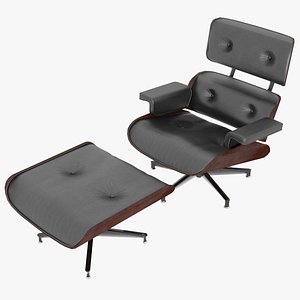 Eames Lounge Classic Chair and Ottoman Set Black Leather Mahogany Details