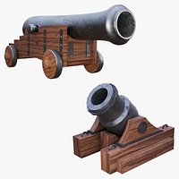 Medieval Pirate Cannon and Siege Mortar 3D Model Bundle Game Ready 4K PBR
