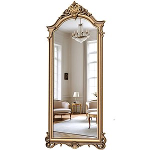 3D Classic Luxurious Full-Length Floor Mirror in Carved Gold Frame 3D model model