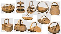 Low poly Wicker Basket Collection 03