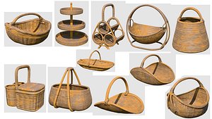 Low poly Wicker Basket Collection 03