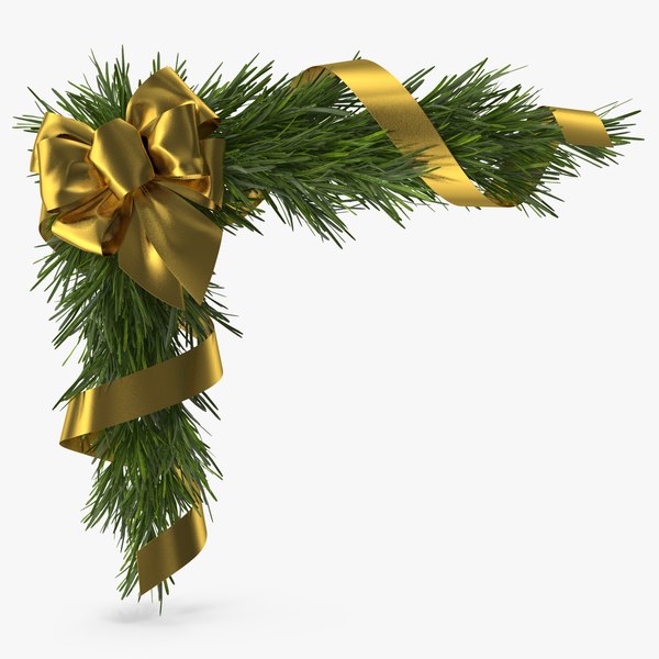 Christmas Corner Decoration with Gold Bow and Ribbon 3D model