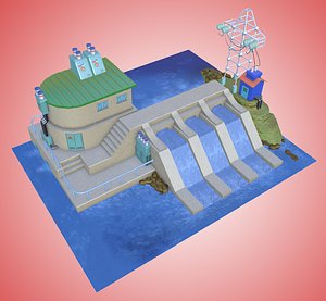 3D model cartoon drawn dam