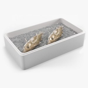 3D model Fresh Carcasses Cod Fish in Tray with Ice